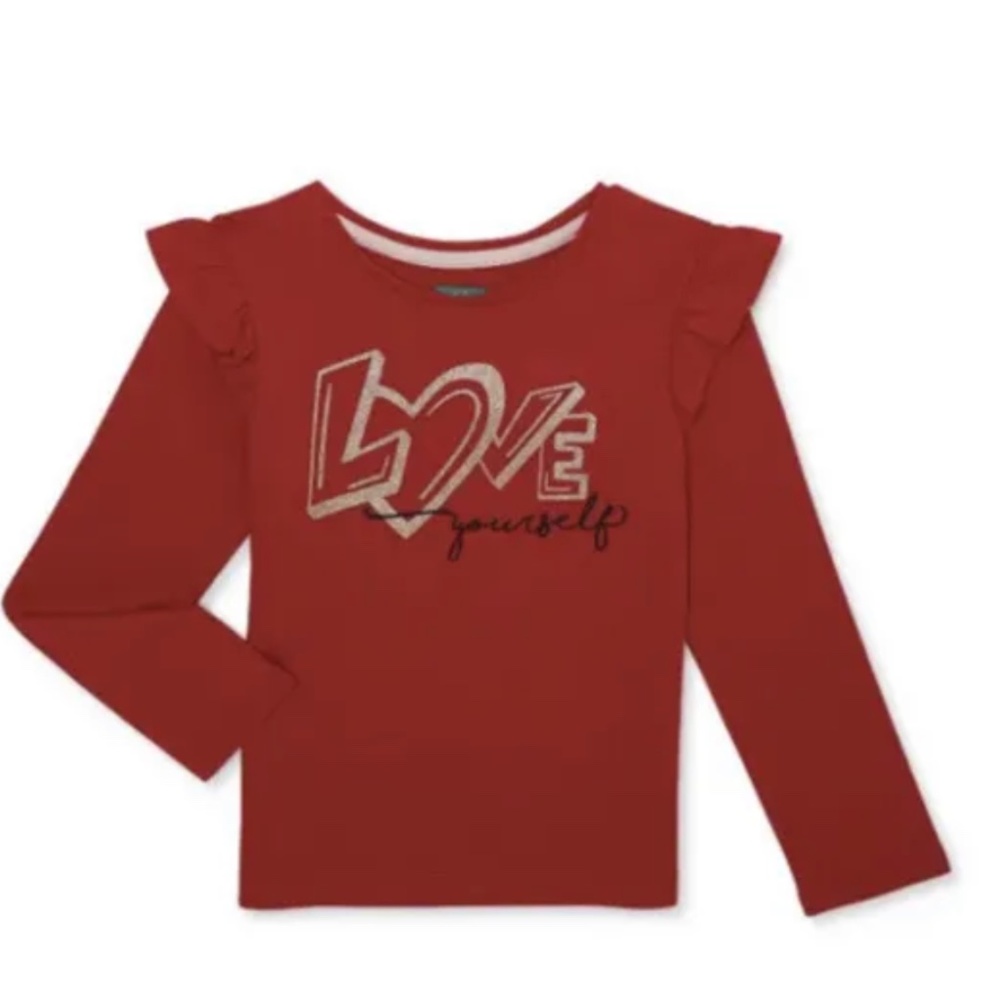 365 Kids Garanimals Girls Red Long Sleeve aWith Ruffle Trim Top Size 7 NEW